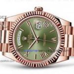 Perfect Replica Rolex Day-Date 40mm Watch Rose Gold President Green Dial